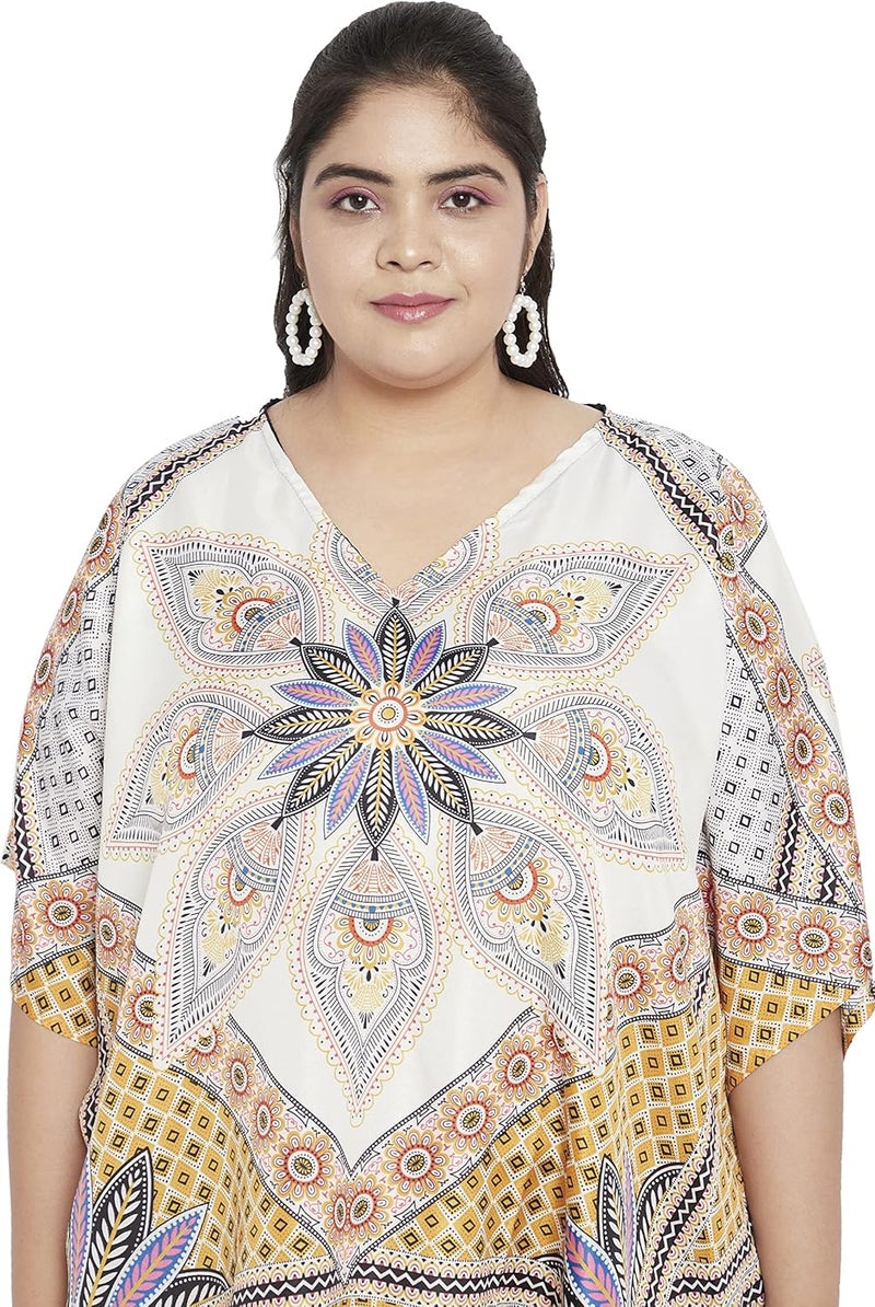 Oussum Short Caftans for Women Plus Size Kaftan Tunic Tops Polyester Summer Beach Clothing Mini Cover Ups Dress for Ladies - Image 3